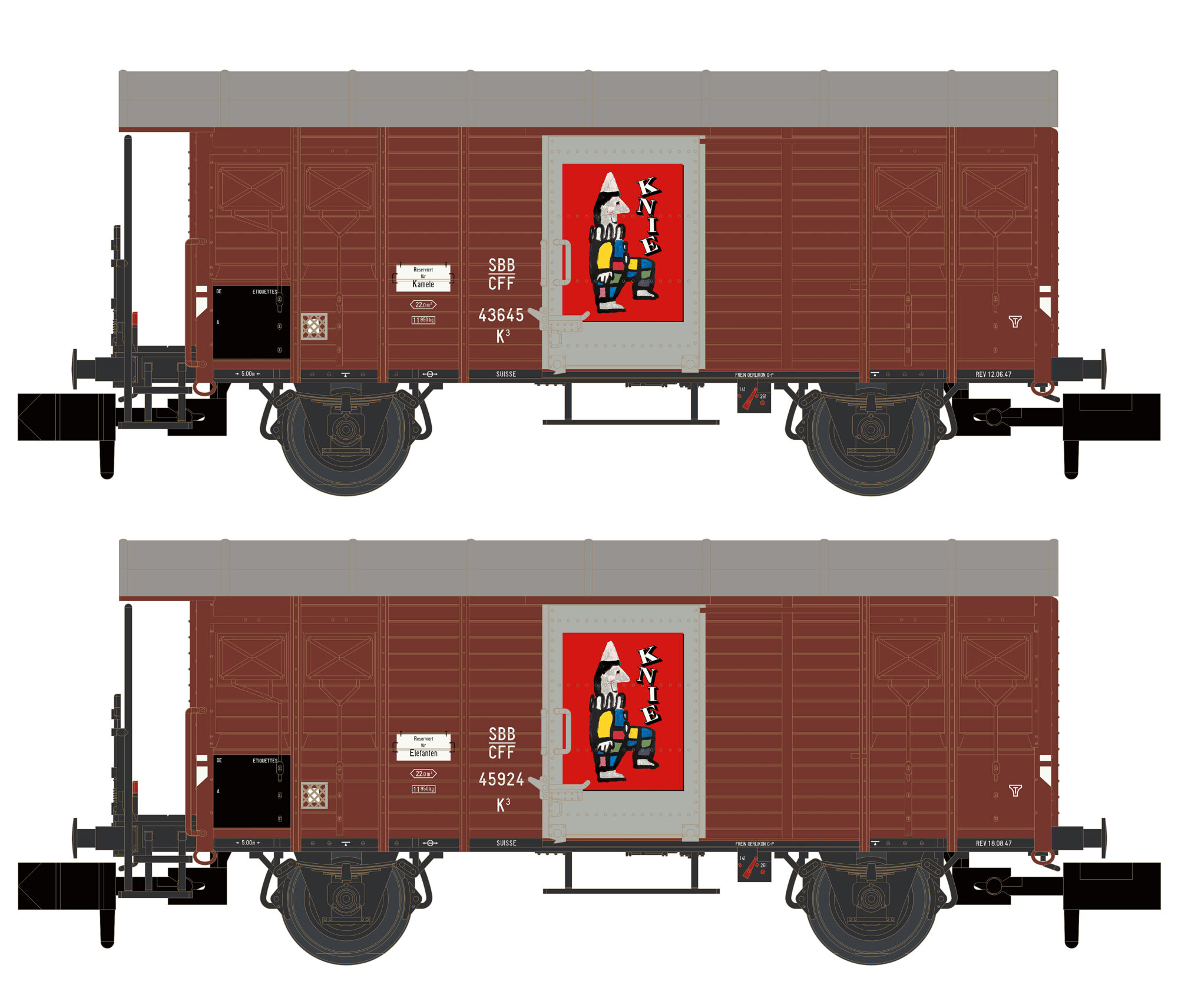 Hobbytrain H24257 SBB 2 gedeckte Güterwagen K3 Zirkus Knie